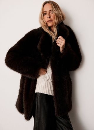 Mint Velvet + Dark Brown Faux Fur Coat