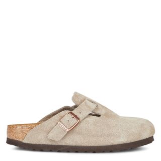 Birkenstock + Boston Suede Flat Shoes in Taupe