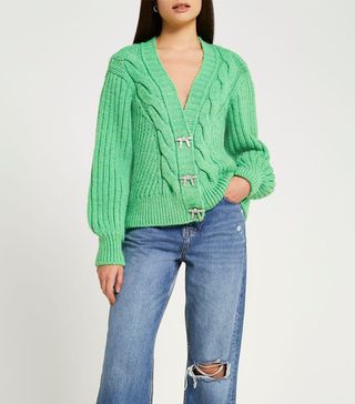 River Island + Crystal Button Cabled Cardigan