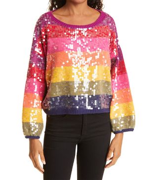 Farm Rio + Rainbow Stripe Sequin Sweater