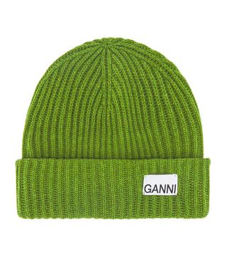 Ganni + Knit Beanie in Flash Green