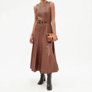 Chloé + Flared Leather Midi Dress