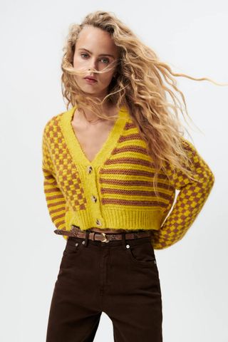 Zara + Combination Jacquard Knit Cardigan