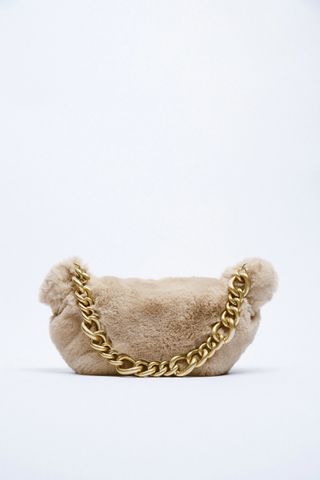 Zara + Faux Fur Chain Strap Shoulder Bag