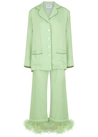 Sleeper + Party Green Feather-Trimmed Pyjama Set