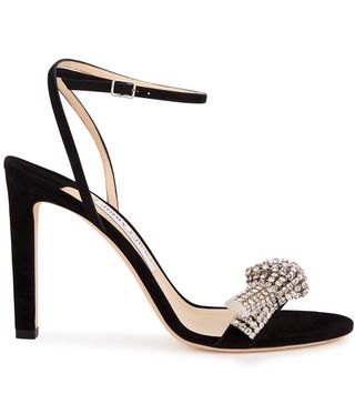 Jimmy Choo + Thyra 100 Black Embellished Suede Sandals