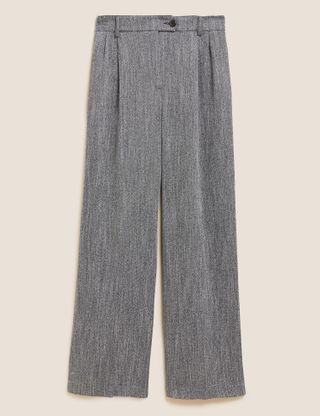 Marks and Spencer + Textured Pleat Front Wide Leg Trousers