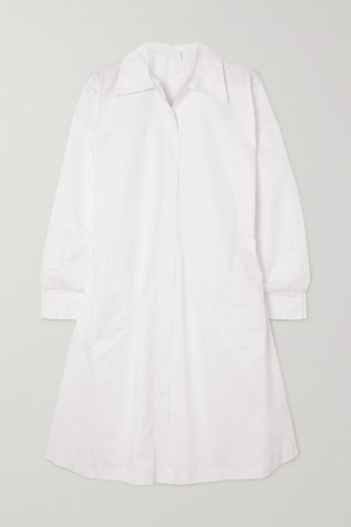 Norma Kamali + White Belted Cotton Shirt Dress