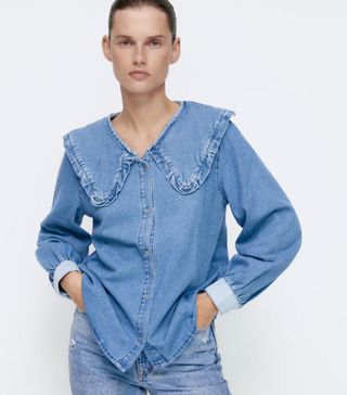 Zara + Peter Pan Collar Denim Shirt