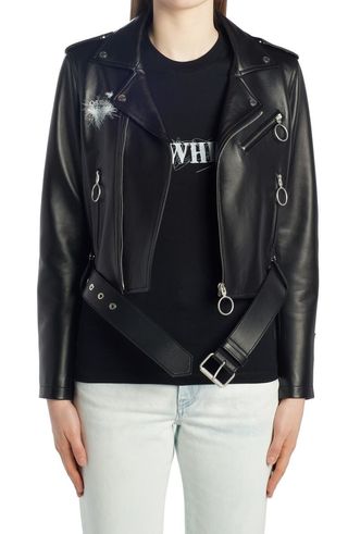Off-White + Pen Arrows Leather Crop Biker Jacket