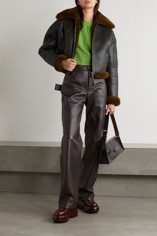 ACNE Studios + Shearling-Trimmed Textured-Leather Jacket