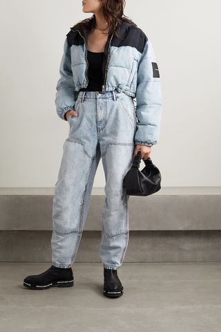 Alexander Wang + Cropped Quilted Padded Denim and Canvas Jacket