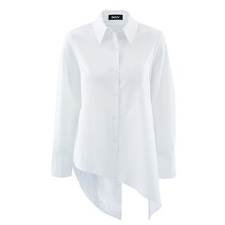 DKNY + Long Sleeve Asymmetrical Hem Shirt With Debossed Logo Pocket