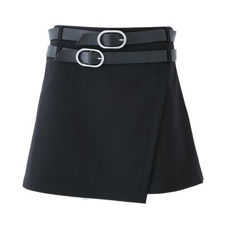 DKNY + Mini Faux Wrap Skirt With Double Belt