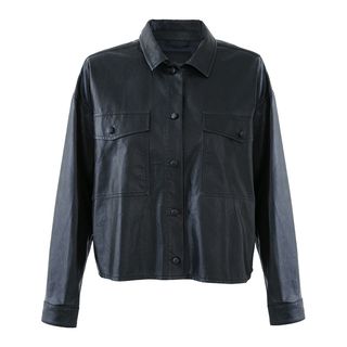DKNY + Faux Leather Cropped Shirt Jacket