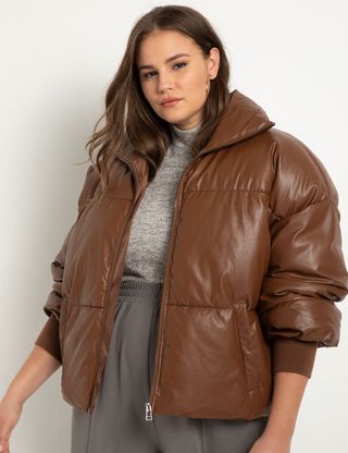 Eloquii + Faux Leather Puffer Coat