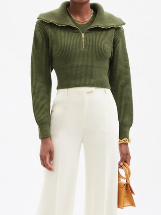 Jacquemus + Risoul Sailor-Collar Wool Cropped Sweater
