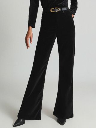 Reiss + Gabriela Black Velvet Flared Jeans