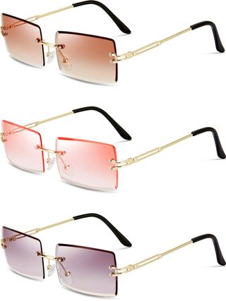 Weewooday + 3 Pairs Rimless Rectangle Sunglasses