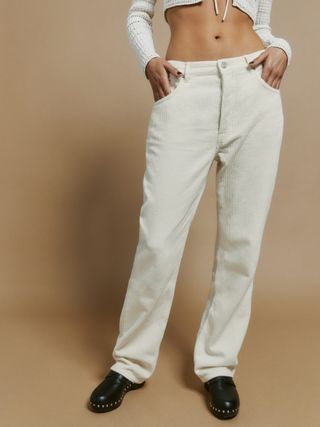 Reformation + Rowan High Rise Relaxed Corduroy Pants in Bone