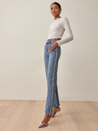 Reformation + Crystal High Rise Straight Long Jeans
