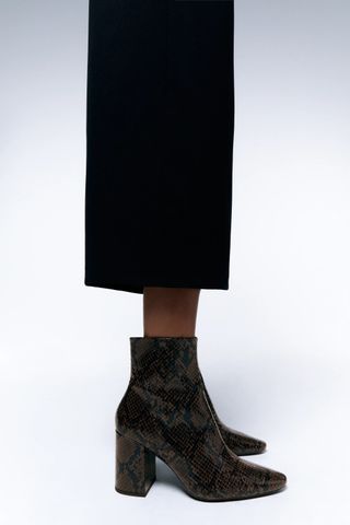 Zara + Animal Embossed Wide Heeled Ankle Boots