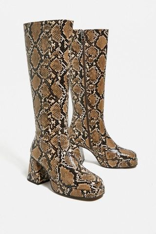 Urban Outfitters + Vix Knee-High Snake Print Boot
