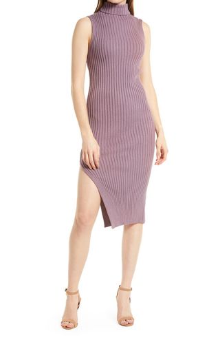 Vici Collection + Ribbed Mock Neck Sleeveless Dress