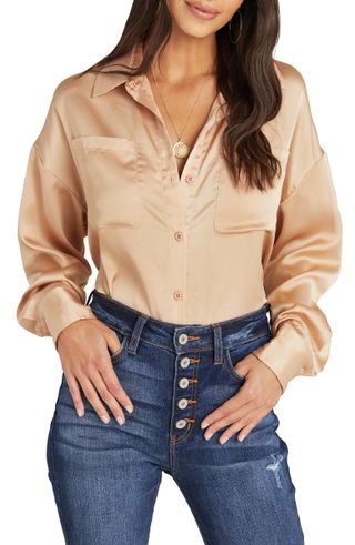 Vici Collection + Satin Button-Up Shirt