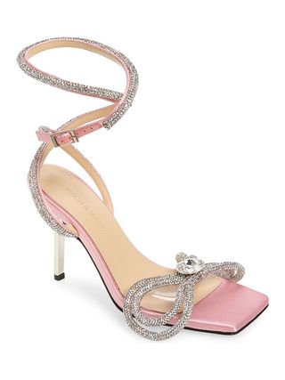 Mach & Mach + Double Crystal Bow Square Toe Sandal