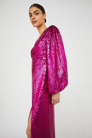 Warehouse + Sequin V-Neck Midi Dress