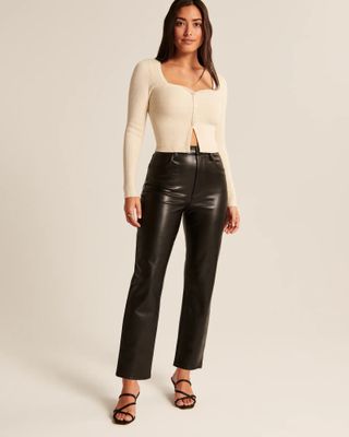 Abercrombie & Fitch + Curve Love Vegan Leather Ankle Straight Pants