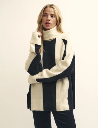 Nobody's Child + Black and Cream Stripe Roll Neck Jumper