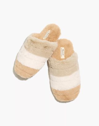 Madewell + Colorblock Quilted Scuff Slippers in Recycled Faux Fur