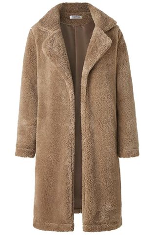 Angashion + Fuzzy Fleece Lapel Open Front Coat