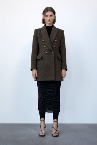 Zara + Wool Blend Double Breasted Coat