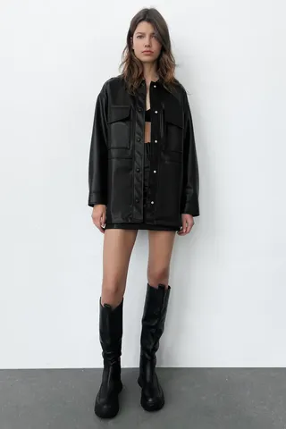 Zara + Faux Leather Overshirt