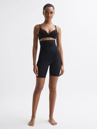 Spanx + High-Rise Mid-Thigh Shorts in Black
