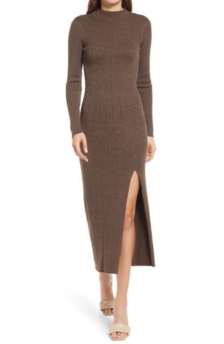 ASTR the Label + Long Sleeve Side Slit Sweater Dress