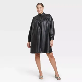 Who What Wear x Target + Long Sleeve Faux Leather A-Line Dress