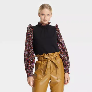 Who What Wear x Target + Floral Ruffle Sweatshirt