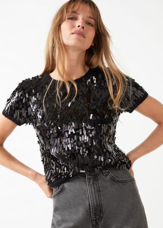 & Other Stories + Knitted Sequin Cropped Top