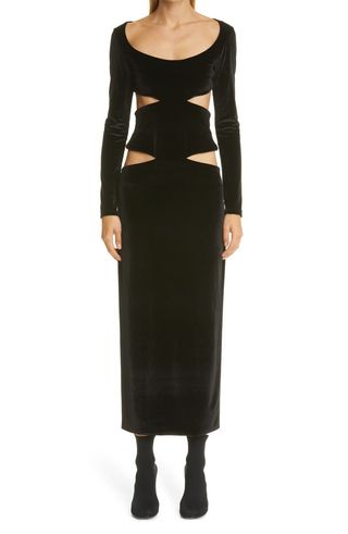 Kathryn Bowen + Long Sleeve Cutout Velour Dress