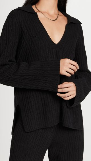 Leset + Zoe Cable v Neck Pullover