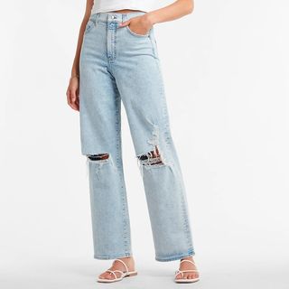 Express + Super High Waisted Ripped 90s Wide Leg Jeans