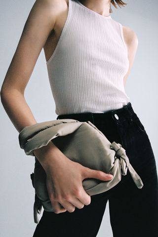 Zara + Bow Trim Fabric Mini Bucket Bag
