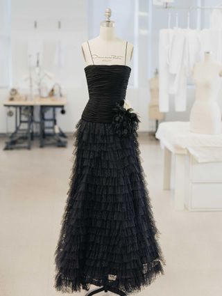 Oscar de la Renta + Ruched Bodice Tiered Tulle Gown