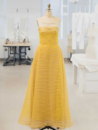 Oscar de la Renta + Strapless Ombré Embroidered Stripe Gown