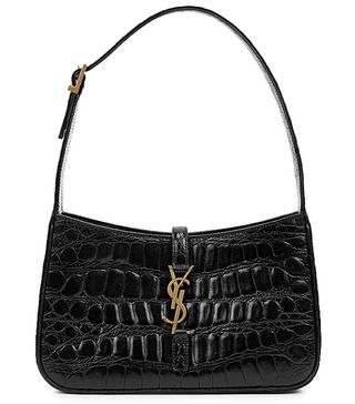 Saint Laurent + Le 5 à 7 Black Crocodile-Effect Leather Shoulder Bag
