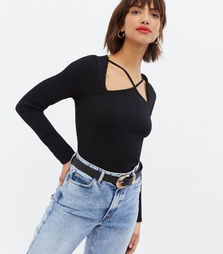 New Look + Black Cut Out Strappy V Neck Top